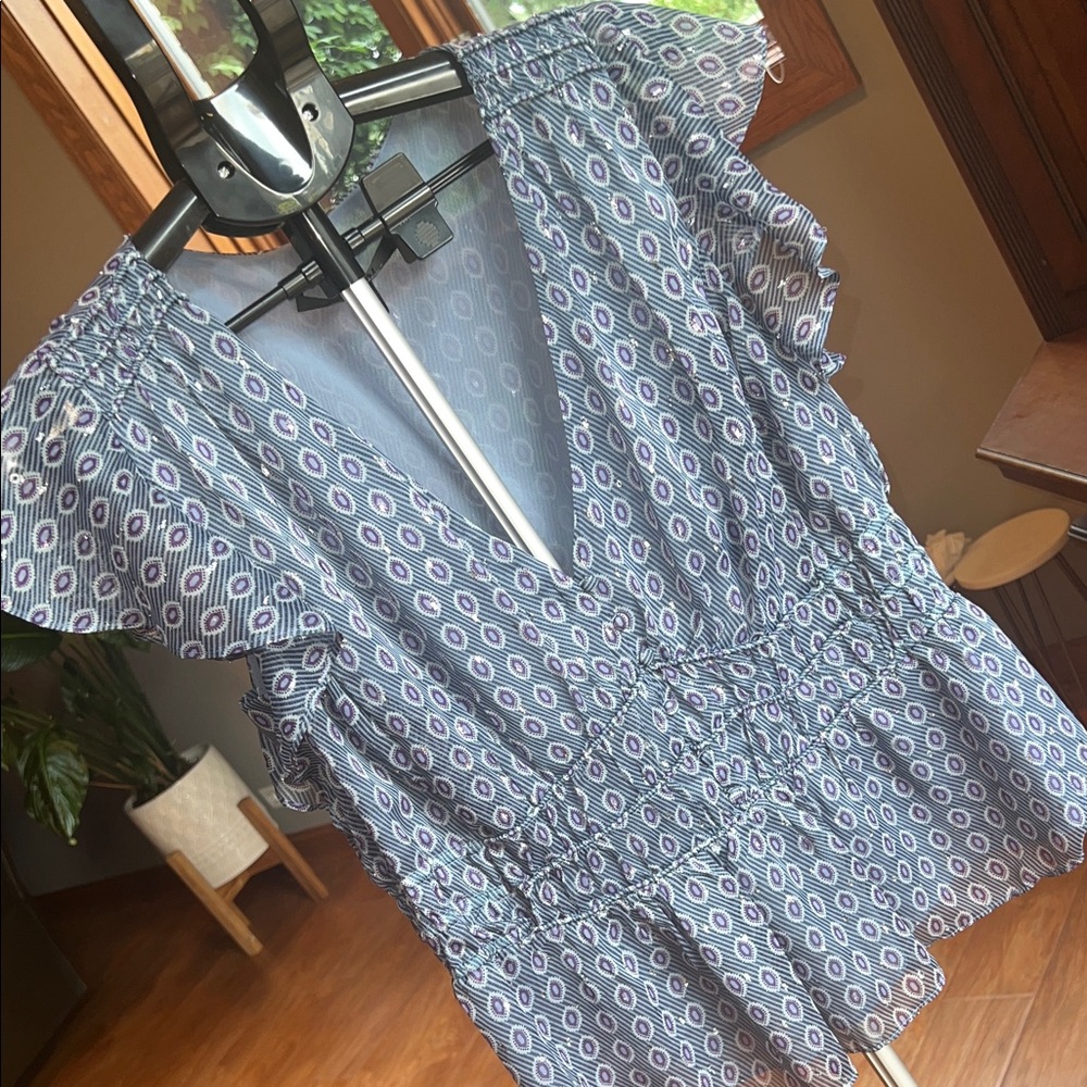White House Black Market Blue Geometric Blouse